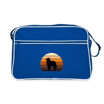 Karpaten Schäferhund Silhouette Retro Sonnenuntergang - Retro Tasche - Blau/Weiß - Vorne