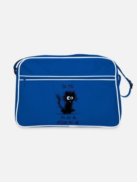 Katze Ich bin ok it`s fine - Retro Tasche - Blau/Weiß