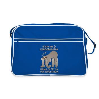 Faultier Bye Bye Kindergarten Schule Grundschule - Retro Tasche - Blau/Weiß - Vorne