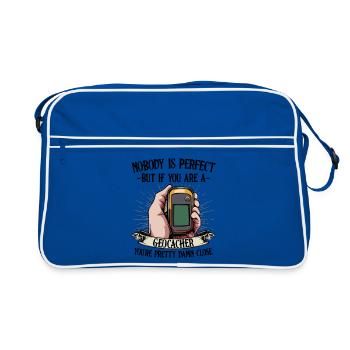 Nobody Is Perfect Geocaching Geocacher Geschenk - Retro Tasche - Blau/Weiß - Vorne