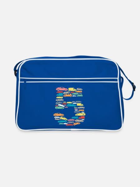 5 Jahre Jungen 5.Geburtstag Kindergeburtstag Autos - Retro Tasche - Blau/Weiß