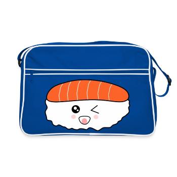 Kawaii Essen, Japan Küche, japanischer Fisch - Retro Tasche - Blau/Weiß - Vorne