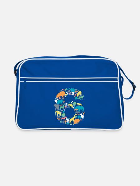 6 Jahre Jungen 6.Geburtstag Kindergeburtstag Tiere - Retro Tasche - Blau/Weiß