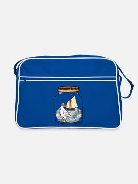 maritim Möwe Flaschenpost Möwen Segelschiff - Retro Tasche - Blau/Weiß