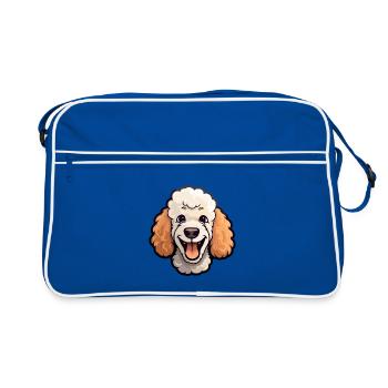 Pudel, Hund, Rasse, Aquarell, Cartoon, Kawaii, Clipart - Retro Tasche - Blau/Weiß - Vorne