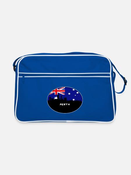 Perth-Australien-Flaggen-Skyline-Schattenbild-Reise - Retro Tasche - Blau/Weiß