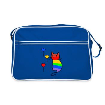 Katze Katzen Kitten LGBT Regenbogenfahne Liebe - Retro Tasche - Blau/Weiß - Vorne