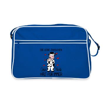 Onkel Nichte Liebe Spruch Kuh Kühe Familie - Retro Tasche - Blau/Weiß - Vorne