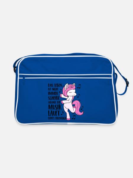Einhorn Musik - Das Leben ist nicht immer Scheiße - Retro Tasche - Blau/Weiß