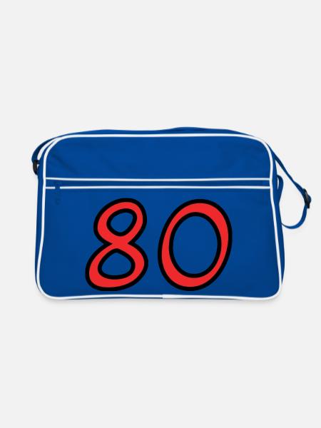 80. 80 JAHRE. 80-JÄHRIGES JUBILÄUM. 80. GEBURTSTAG. - Retro Tasche - Blau/Weiß - Vorne