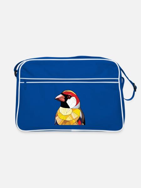 Stieglitz Buntes Aquarell Tier Illustration - Retro Tasche - Blau/Weiß