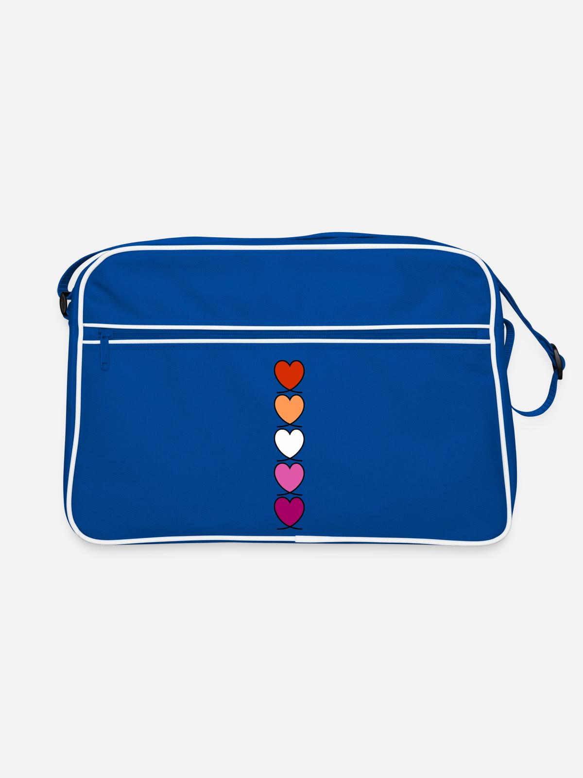 Lesbe Lesben Lesbisch Herzen - Retro Tasche - Blau/Weiß - Vorne