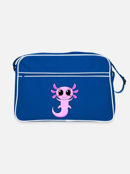 Axolotl Peace Zeichen - Retro Tasche - Blau/Weiß - Vorne