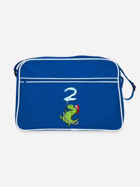 2 Geburtstag Dinosaurier Feuerwehr - Retro Tasche - Blau/Weiß - Vorne