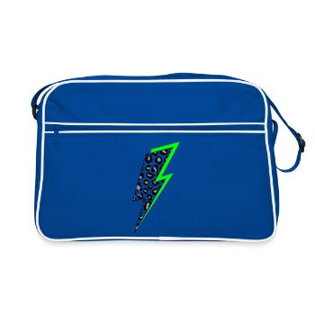 Blitz Leoparden Muster mit Neon Schatten - Retro Tasche - Blau/Weiß - Vorne