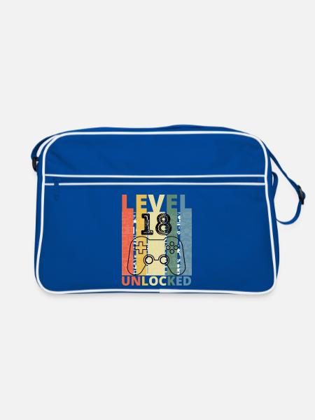 Level 18 Freigeschaltet Lustiger Gamer Geburtstag Achtzehn - Retro Tasche - Blau/Weiß