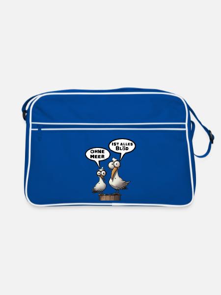 Meer Sprüche, Sprüche | T-Shirts | Möwe blöd - Retro Tasche - Blau/Weiß