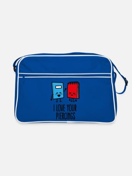 Lustige piercer, piercing, I love your piercings - Retro Tasche - Blau/Weiß