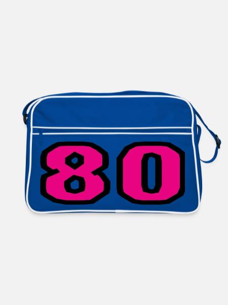 80. 80 JAHRE. 80-JÄHRIGES JUBILÄUM. 80. GEBURTSTAG. - Retro Tasche - Blau/Weiß - Vorne