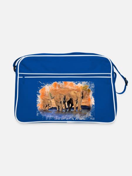 Elefantenherde - Retro Tasche - Blau/Weiß