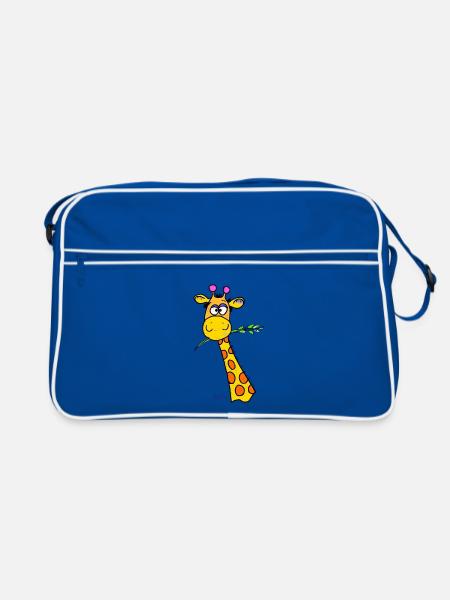 Süße Giraffe - Retro Tasche - Blau/Weiß