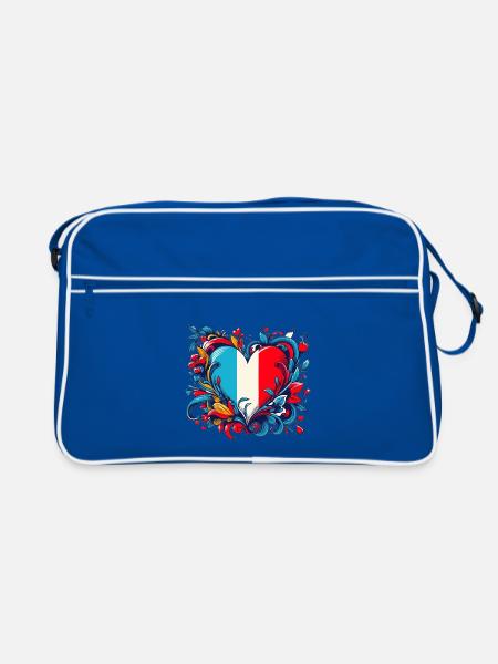 Französisches Vintage-Herz - Retro Tasche - Blau/Weiß - Vorne