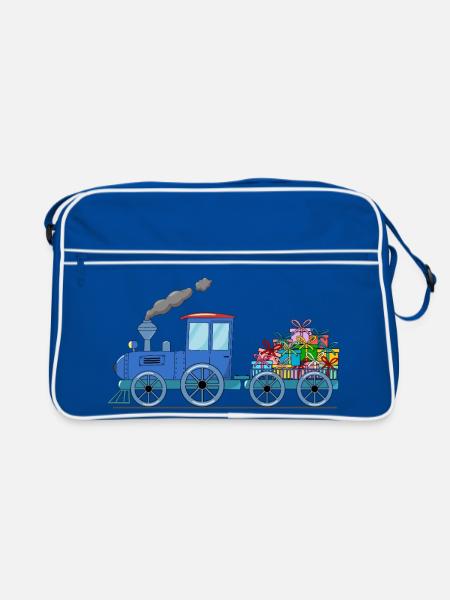 Children's train train with trailer in blue - Retro Bag - blue/white - Front