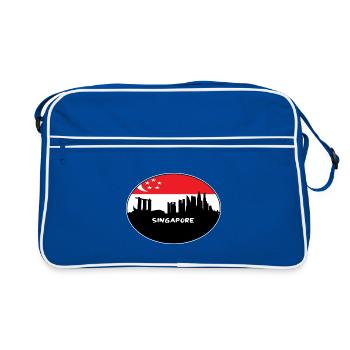 Singapur Singapur-Flaggen-Skyline-Schattenbild-Reise - Retro Tasche - Blau/Weiß - Vorne