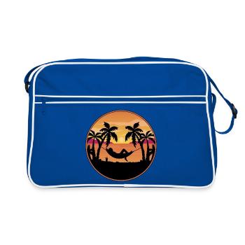 Coucher de soleil au bord de la mer - Palmiers avec hamac - Sac Retro - bleu/blanc - Devant
