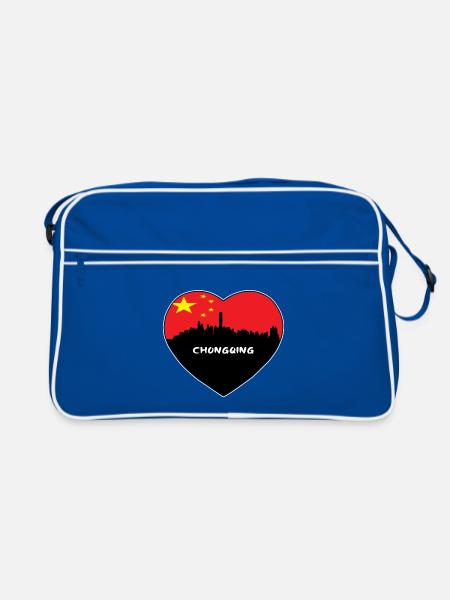 Flaggen-Skyline-Reise-Andenken Chongqings China - Retro Tasche - Blau/Weiß