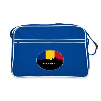 Bukarest Rumänien Flagge Skyline Silhouette Reisen - Retro Tasche - Blau/Weiß - Vorne