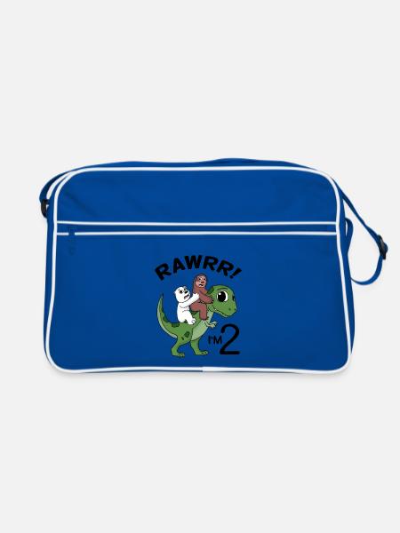 Ich bin 2 Dinosaurier Geburtstag Kindergeburtstag - Retro Tasche - Blau/Weiß - Vorne