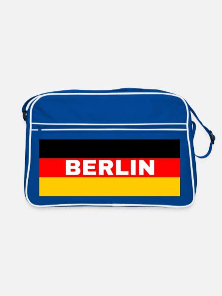 Berliner Stadt in deutscher Flagge - Retro Tasche - Blau/Weiß - Vorne