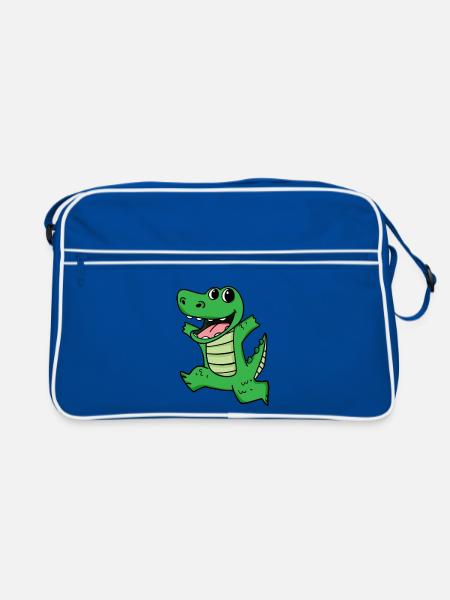 Krokodil Niedlich froh lustig - Retro Tasche - Blau/Weiß - Vorne