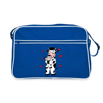 Kuh Familie Bauernhof Kühe Herz Geschenk - Retro Tasche - Blau/Weiß - Vorne