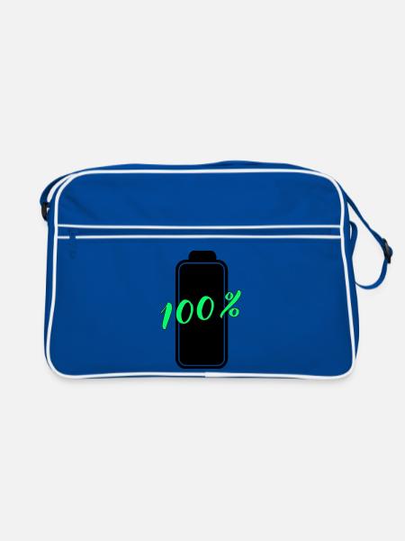 Batterie hat 100% volle Energie - Retro Tasche - Blau/Weiß - Vorne