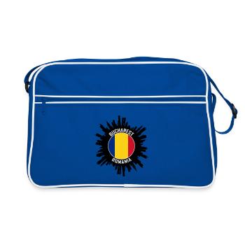 Bukarest Skyline Rumänien Flagge Reise Souvenir - Retro Tasche - Blau/Weiß - Vorne