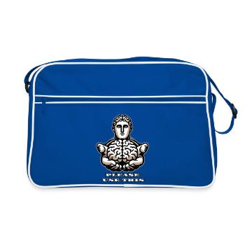 S’il vous plaît utilisez ce cerveau - conception stoïque amusante - Sac Retro - bleu/blanc - Devant