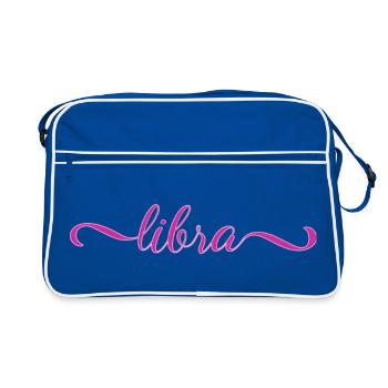 Libra Pink Script Zodiak Design - Retro Tasche - Blau/Weiß - Vorne