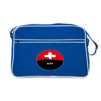 Bern-Schweiz-Flaggen-Skyline-Schattenbild-Reise - Retro Tasche - Blau/Weiß - Vorne