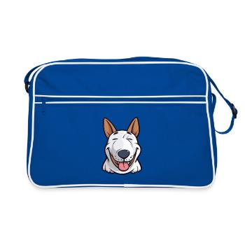 Bullterrier Hunderasse Aquarell Karikatur Kawaii C - Retro Tasche - Blau/Weiß - Vorne