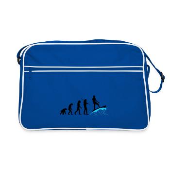 Evolution Surfer - Vom Affen zum Wellenreiter - Retro Tasche - Blau/Weiß - Vorne