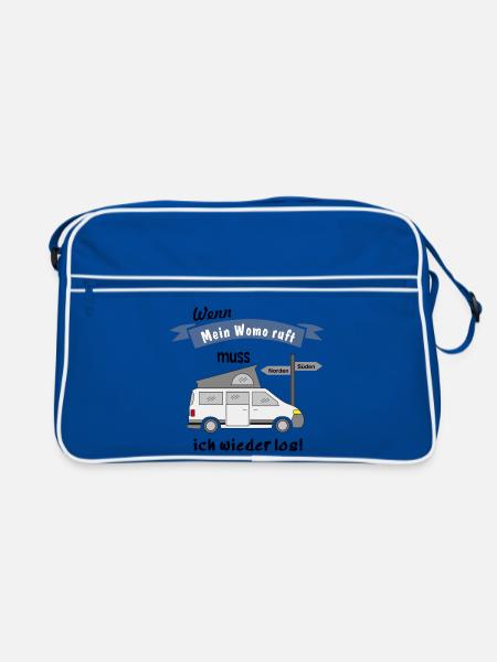 womo ruft campingbus - Retro Tasche - Blau/Weiß