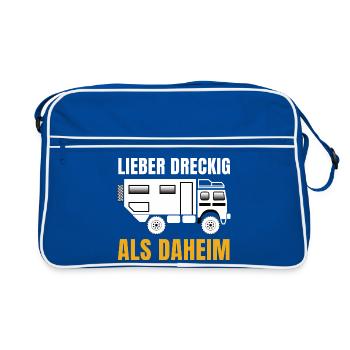 Lieber dreckig als daheim – Offroad Spruch - Retro Tasche - Blau/Weiß - Vorne