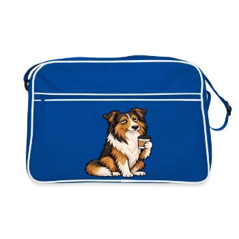 Collie Colliebesitzer Collieliebhaber Colliehalter - Retro Tasche - Blau/Weiß - Vorne