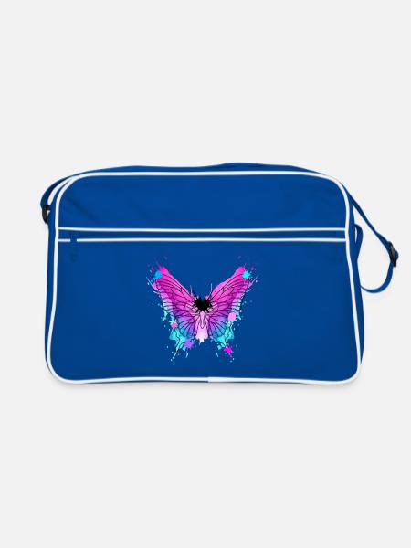 Schmetterling Aquarell - Retro Tasche - Blau/Weiß