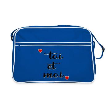 Du und ich, Liebe - Retro Tasche - Blau/Weiß - Vorne