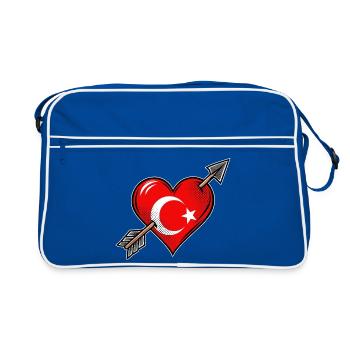 Türkei Flagge Herz mit Pfeil - Retro Tasche - Blau/Weiß - Vorne