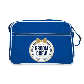 Bräutigam Crew T-Shirt — Junggesellenabschieds-Trauzeugen - Retro Tasche - Blau/Weiß - Vorne