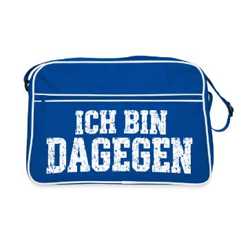 Ich bin dagegen - cooler Spruch - Retro Tasche - Blau/Weiß - Vorne